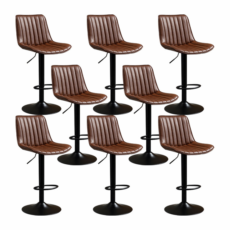 Scandinavian Metal Stool Adjustable Low Back Faux Leather Barstools in Matte Finish