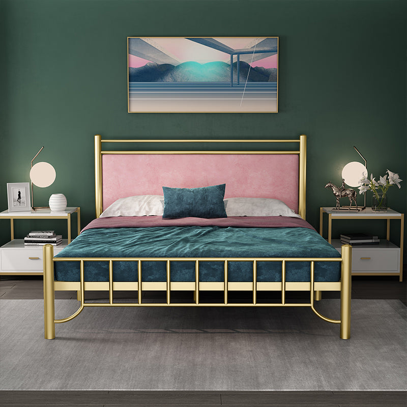Glam Upholstered Headboard Bed with Metal Legs Open-Frame Bed