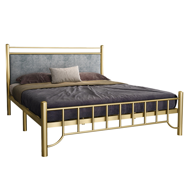 Glam Upholstered Headboard Bed with Metal Legs Open-Frame Bed