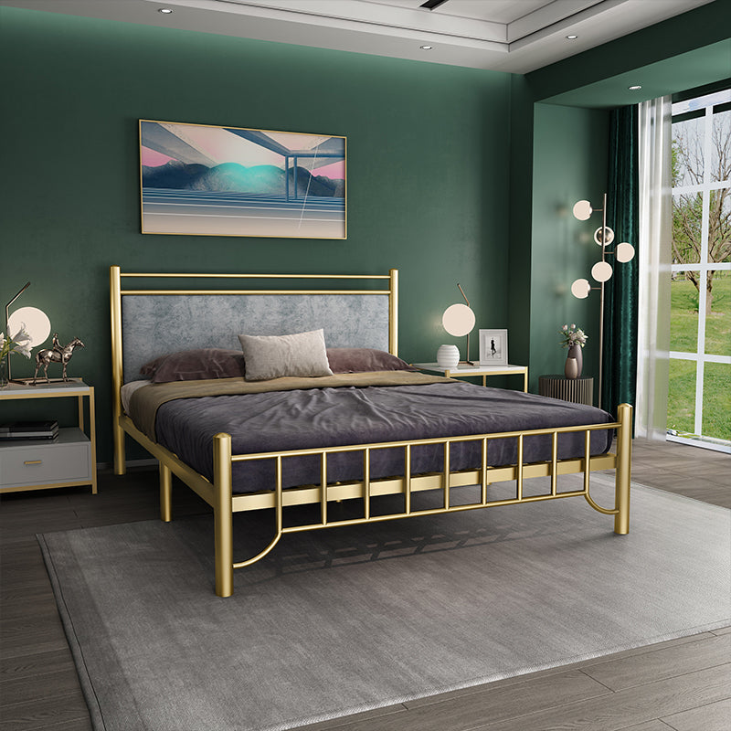 Glam Upholstered Headboard Bed with Metal Legs Open-Frame Bed