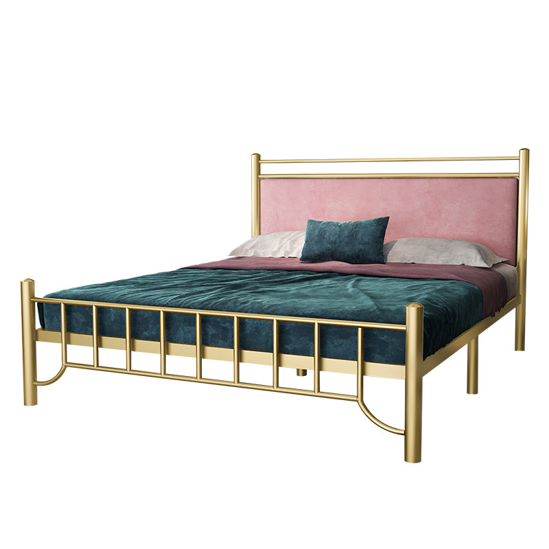 Glam Upholstered Headboard Bed with Metal Legs Open-Frame Bed