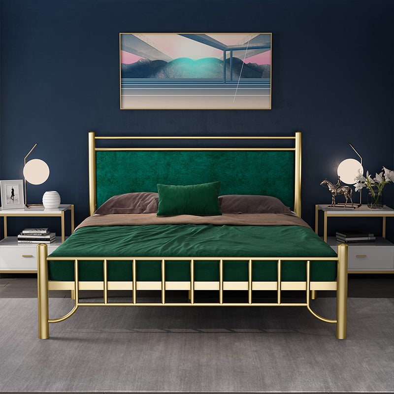 Glam Upholstered Headboard Bed with Metal Legs Open-Frame Bed