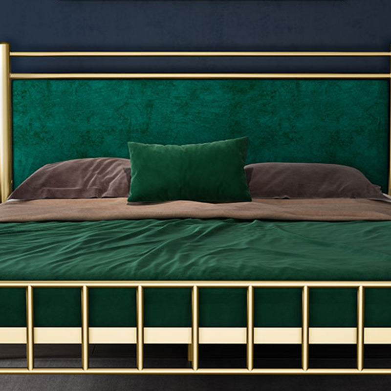 Glam Upholstered Headboard Bed with Metal Legs Open-Frame Bed