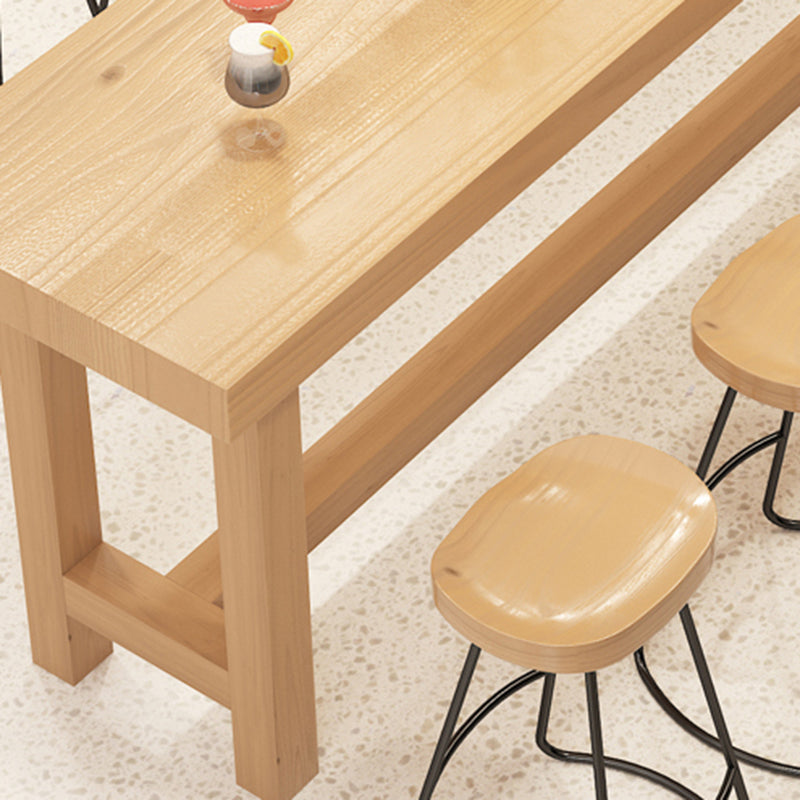 Contemporary Rectangle Bar Table Solid Wood Bistro Bar Desk with Trestle Base