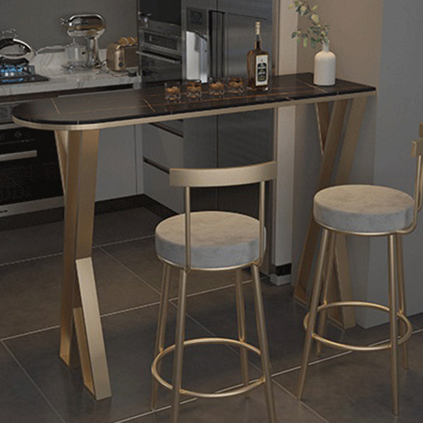 Stone Top Pub Table Traditional Luxury Bar Table with Double Pedestal