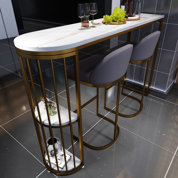 Stone Top Irregular Bar Table Traditional Luxury Bistro Table with Double Pedestal