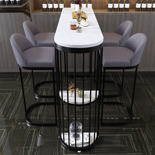 Stone Top Irregular Bar Table Traditional Luxury Bistro Table with Double Pedestal