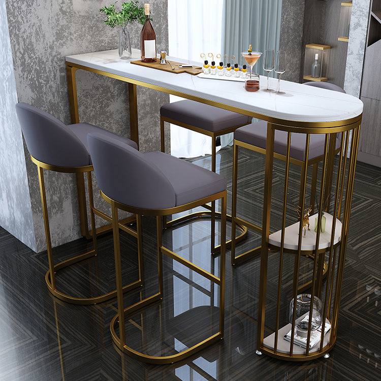 Stone Top Irregular Bar Table Traditional Luxury Bistro Table with Double Pedestal