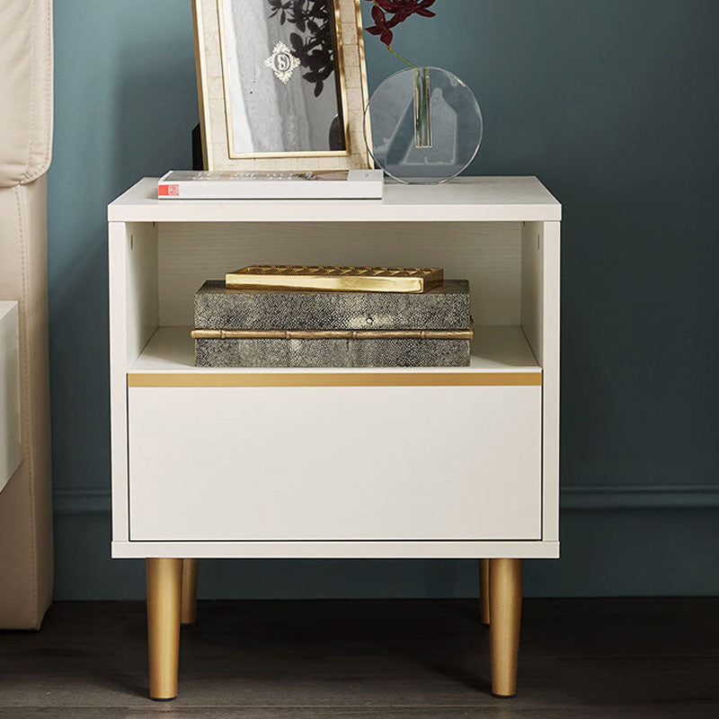 Solid Wood Nightstand Faux Leather Glam Bed Night Table With Drawers One Drawer