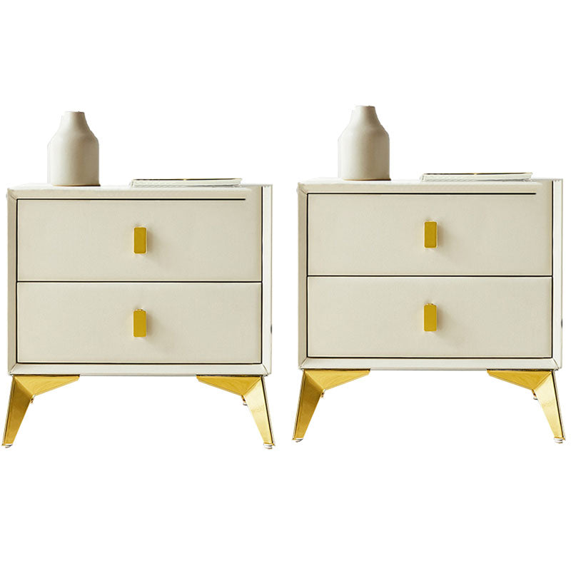 Faux Leather Bed Nightstand Drawer Storage Accent Table Nightstand with 2 Drawers