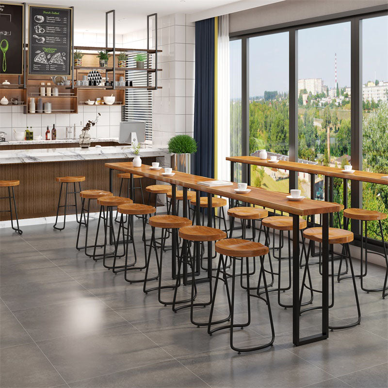 Modern Table Set 1/7 Pieces Bar Rectangle Wood Counter Table with Stools for Milk Tea Shop