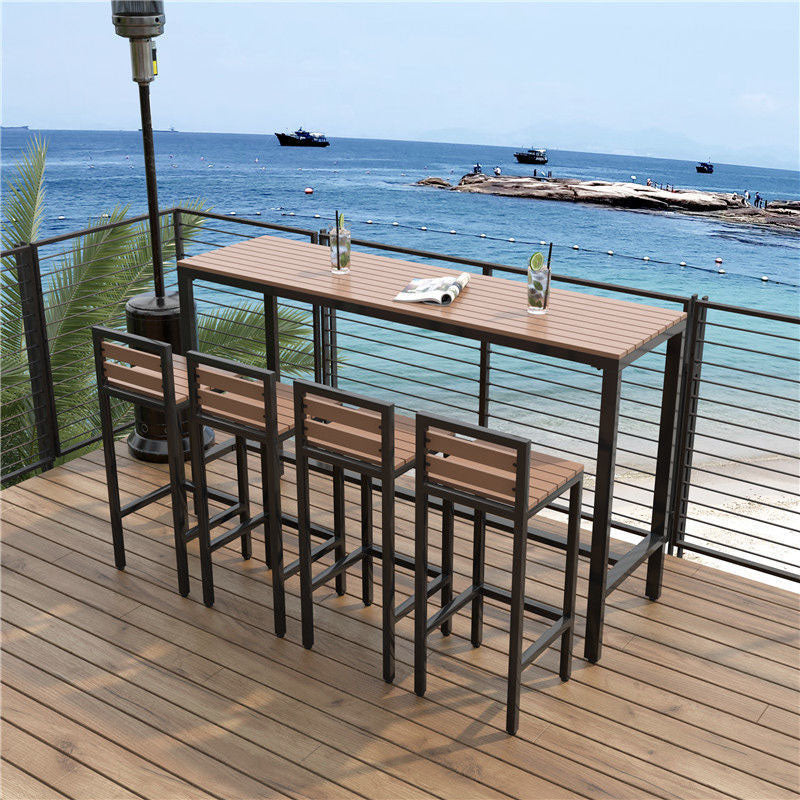 Contemporary Bar Table Set 1/2/5 Pcs Iron Black Metal Frame Bar Table and Stools