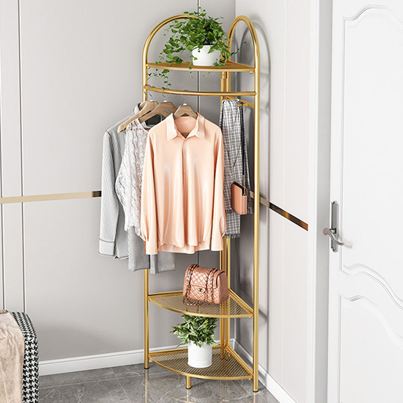 Glam Hall Stand Metal Gold and Black Shelving Included Free Standing Coat Rack