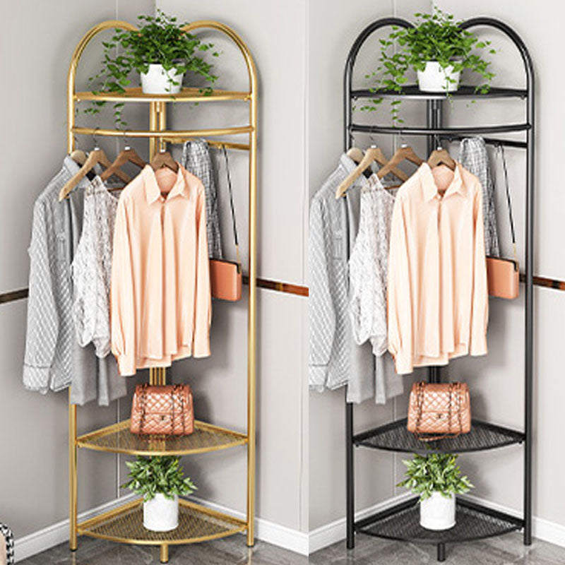 Glam Hall Stand Metal Gold and Black Shelving Included Free Standing Coat Rack