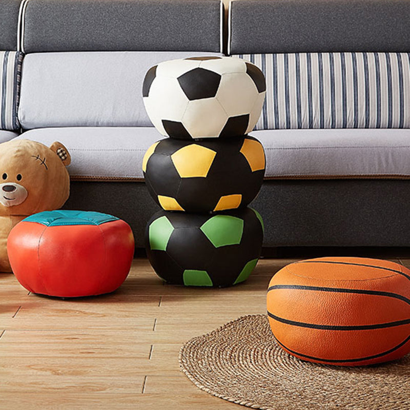 Specialty Ottoman Faux Leather Water Resistant Pouf Geometric Pattern Ottoman