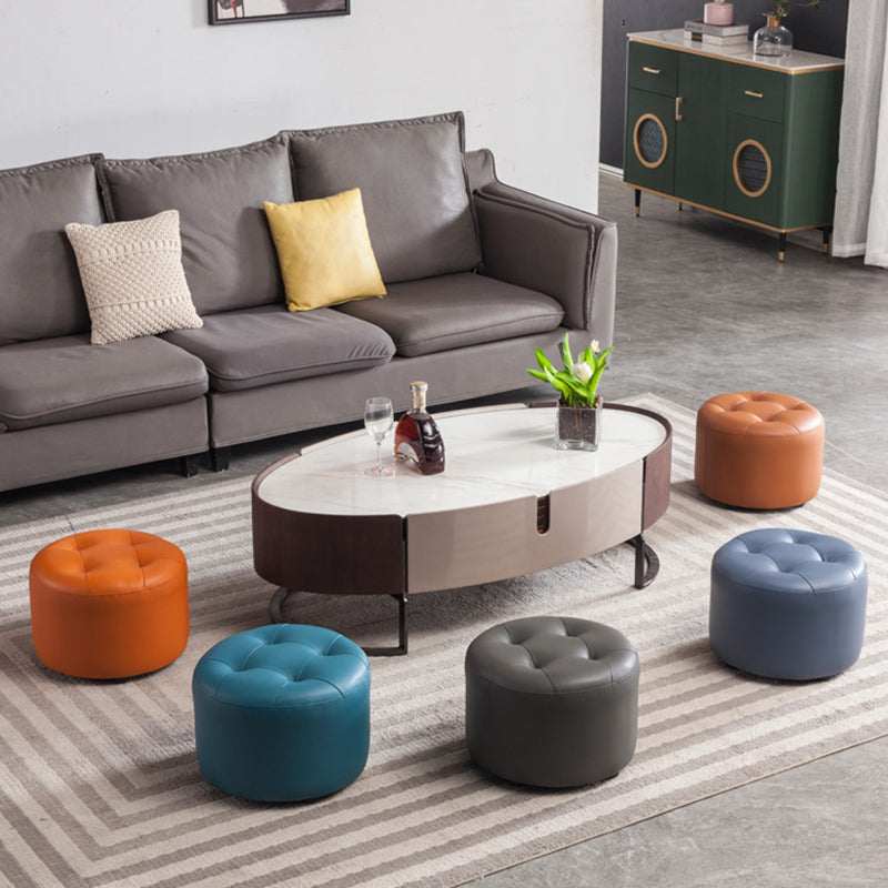 Modern Tufted Ottoman Water Resistant Genuine Leather Round Foot Stool Ottoman