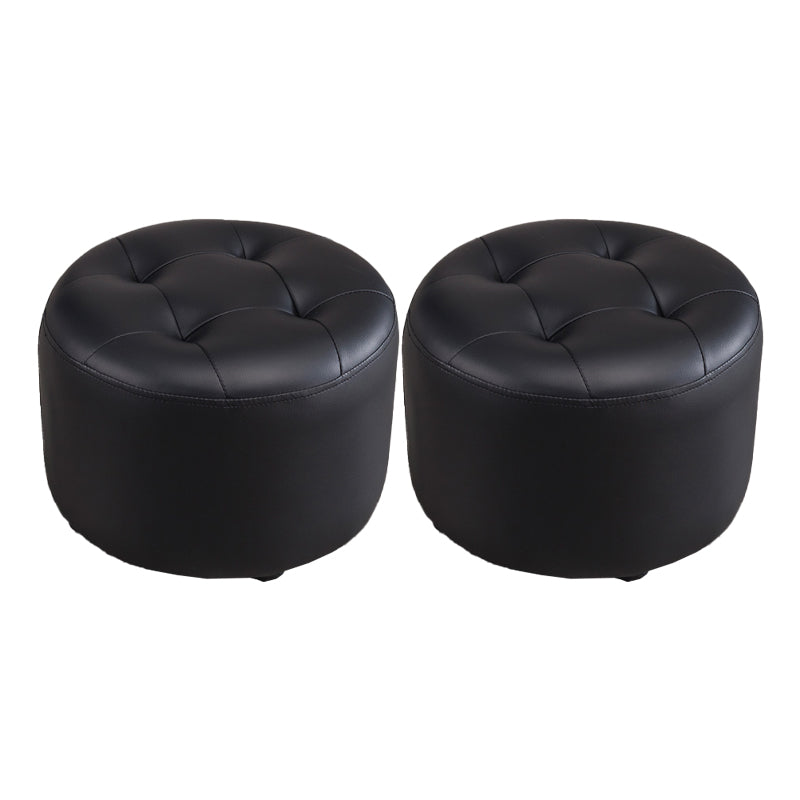 Modern Tufted Ottoman Water Resistant Genuine Leather Round Foot Stool Ottoman