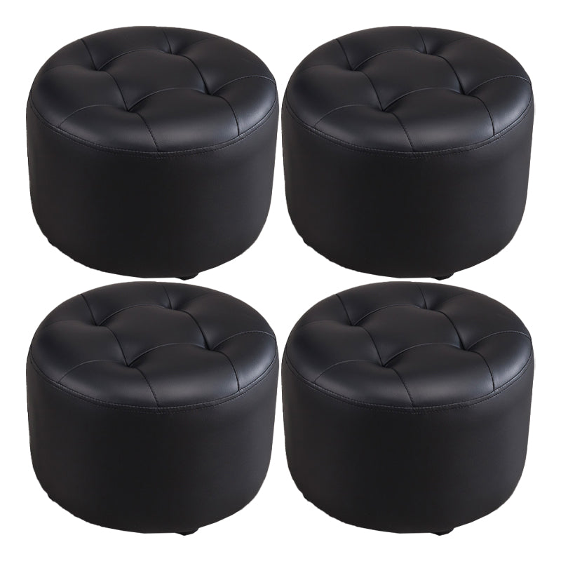 Modern Tufted Ottoman Water Resistant Genuine Leather Round Foot Stool Ottoman