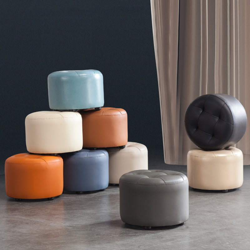 Modern Tufted Ottoman Water Resistant Genuine Leather Round Foot Stool Ottoman
