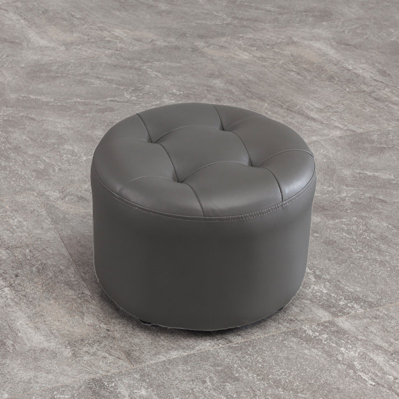 Modern Tufted Ottoman Water Resistant Genuine Leather Round Foot Stool Ottoman