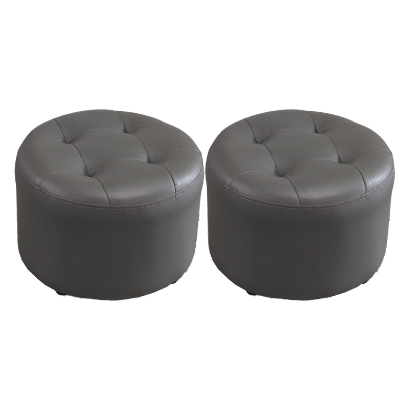 Modern Tufted Ottoman Water Resistant Genuine Leather Round Foot Stool Ottoman