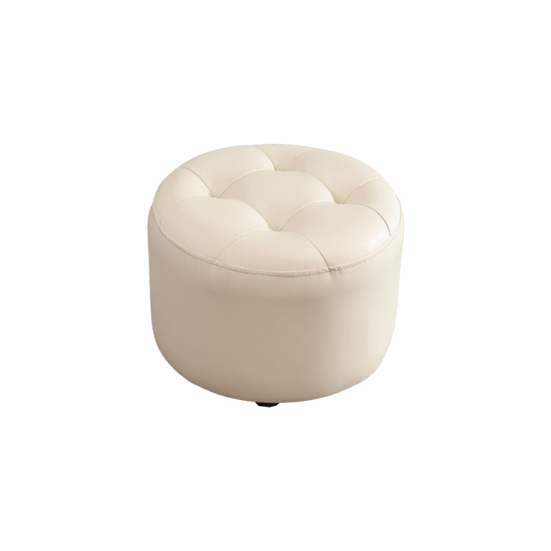Modern Tufted Ottoman Water Resistant Genuine Leather Round Foot Stool Ottoman
