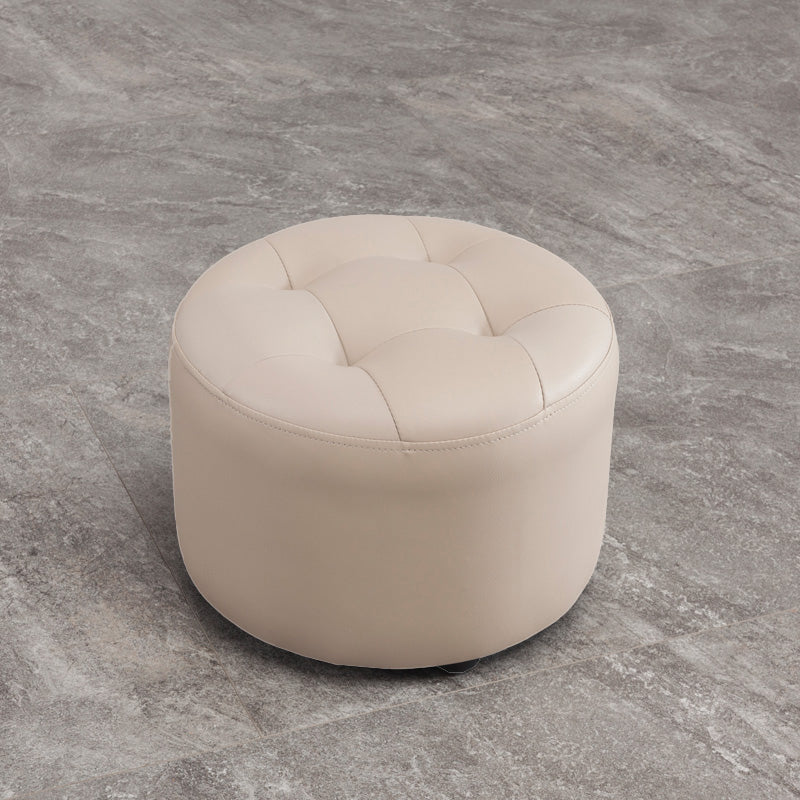 Modern Tufted Ottoman Water Resistant Genuine Leather Round Foot Stool Ottoman