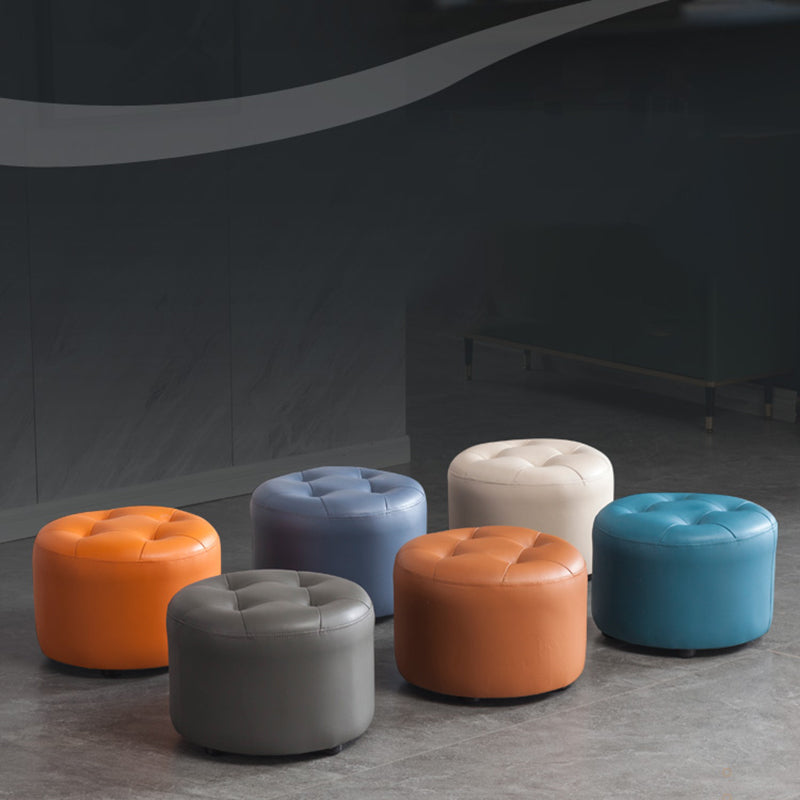 Modern Tufted Ottoman Water Resistant Genuine Leather Round Foot Stool Ottoman