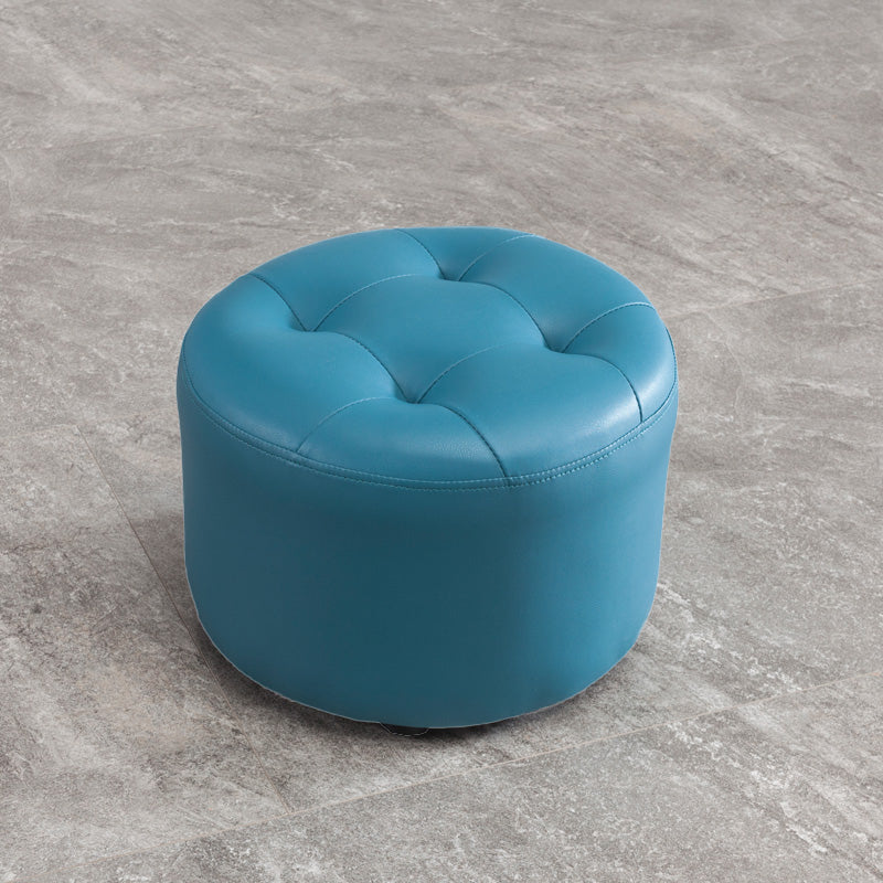 Modern Tufted Ottoman Water Resistant Genuine Leather Round Foot Stool Ottoman