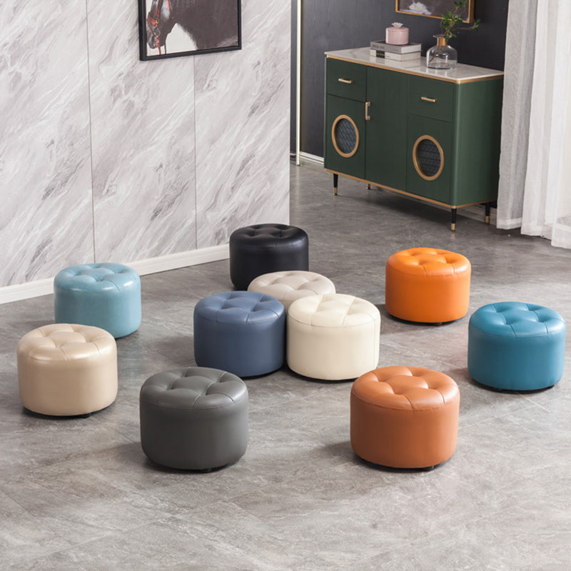Modern Tufted Ottoman Water Resistant Genuine Leather Round Foot Stool Ottoman
