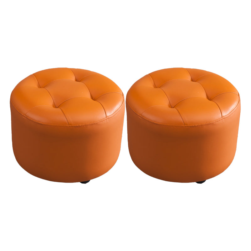 Modern Tufted Ottoman Water Resistant Genuine Leather Round Foot Stool Ottoman