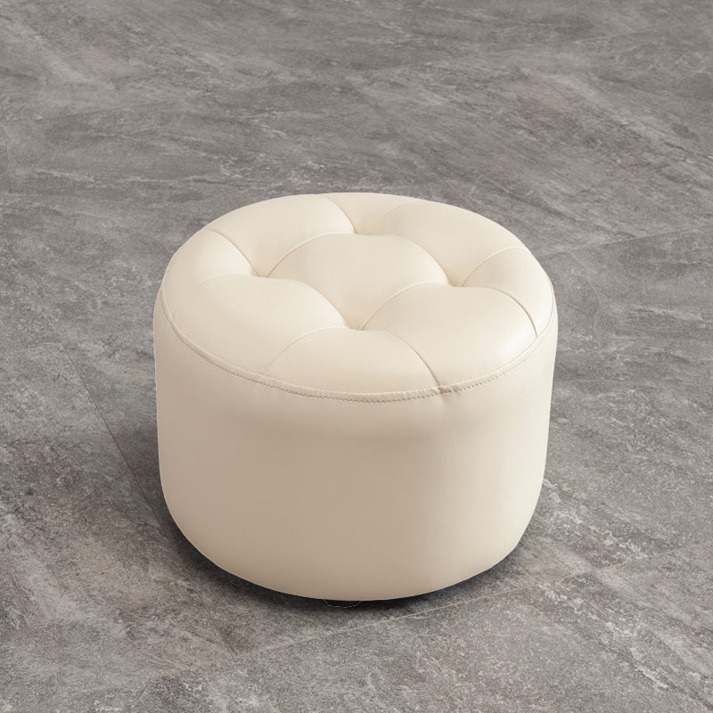 Modern Tufted Ottoman Water Resistant Genuine Leather Round Foot Stool Ottoman