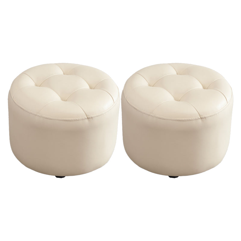 Modern Tufted Ottoman Water Resistant Genuine Leather Round Foot Stool Ottoman