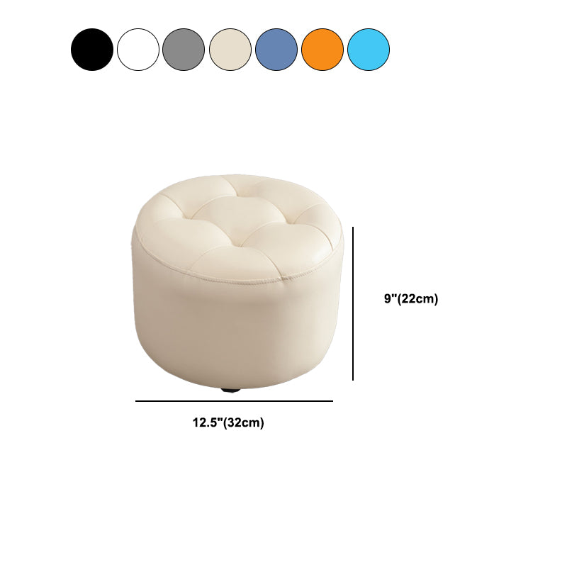 Modern Tufted Ottoman Water Resistant Genuine Leather Round Foot Stool Ottoman