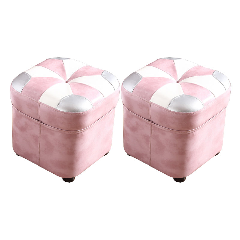 Modern Square Ottoman Contrast Panel Genuine Leather Indoor Footstool Ottoman
