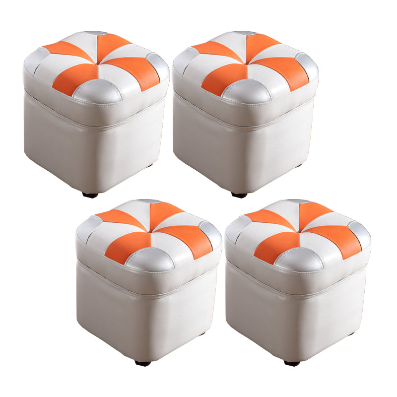 Modern Square Ottoman Contrast Panel Genuine Leather Indoor Footstool Ottoman