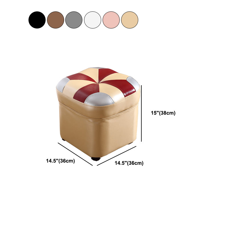 Modern Square Ottoman Contrast Panel Genuine Leather Indoor Footstool Ottoman