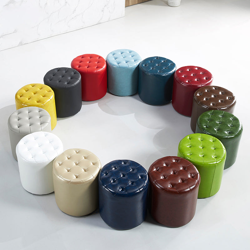 Modern Water Resistant Pouf Circular White Faux Leather Ottoman
