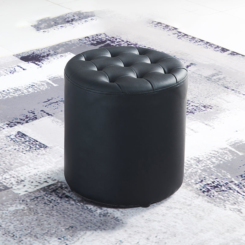 Modern Water Resistant Pouf Circular White Faux Leather Ottoman