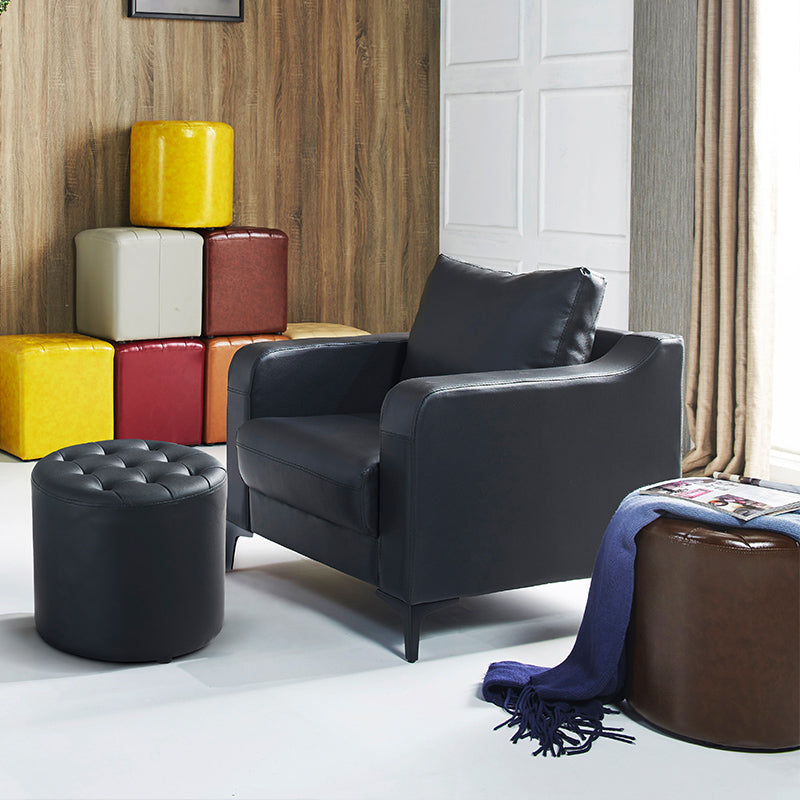 Modern Water Resistant Pouf Circular White Faux Leather Ottoman