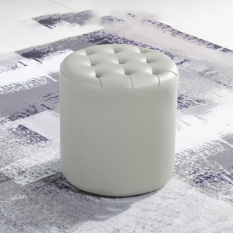 Modern Water Resistant Pouf Circular White Faux Leather Ottoman