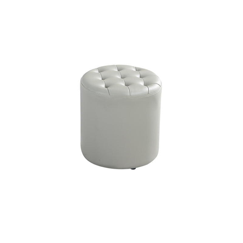 Modern Water Resistant Pouf Circular White Faux Leather Ottoman