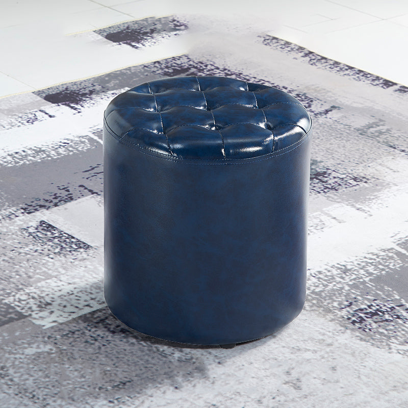 Modern Water Resistant Pouf Circular White Faux Leather Ottoman