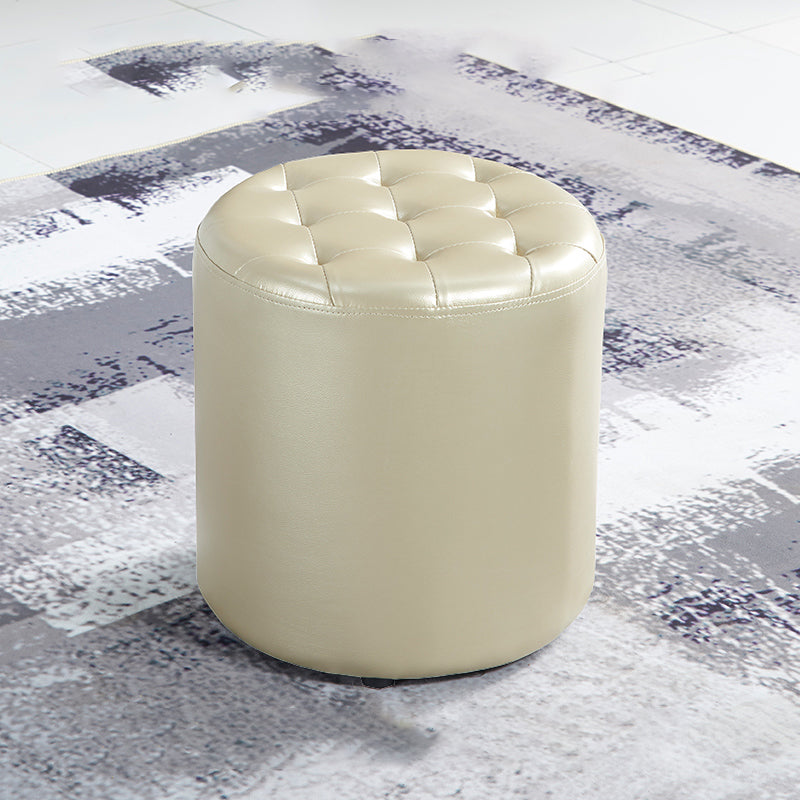 Modern Water Resistant Pouf Circular White Faux Leather Ottoman