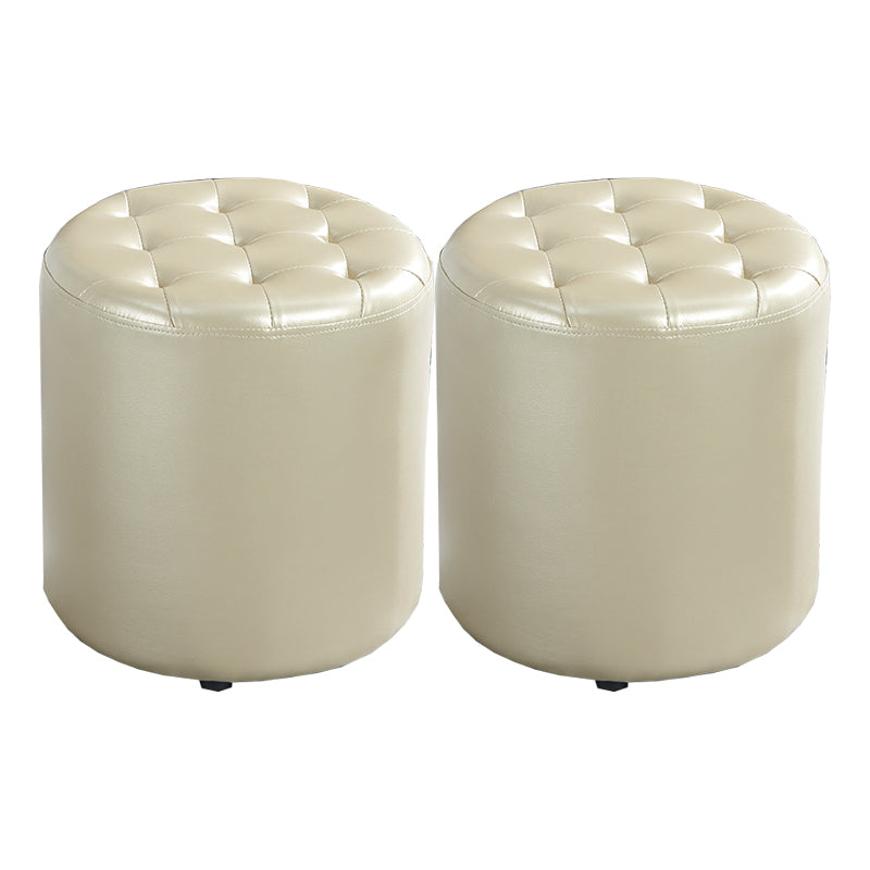 Modern Water Resistant Pouf Circular White Faux Leather Ottoman