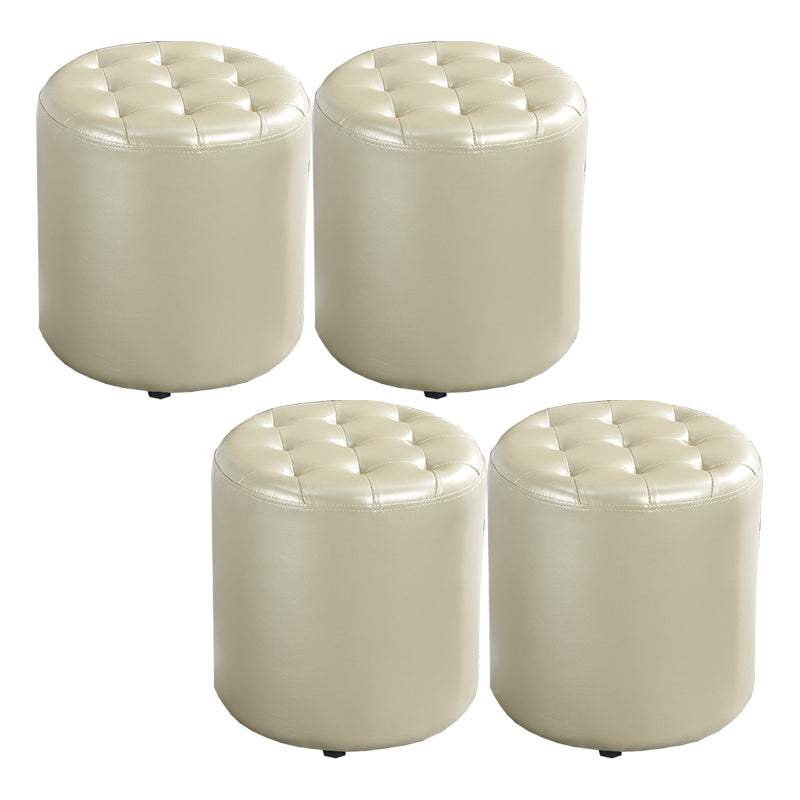 Modern Water Resistant Pouf Circular White Faux Leather Ottoman