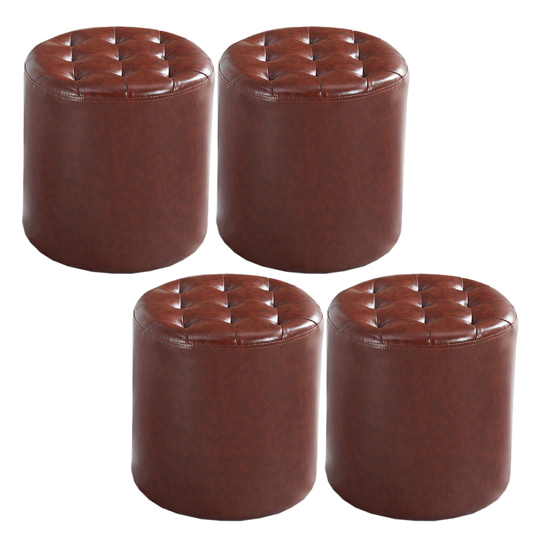 Modern Water Resistant Pouf Circular White Faux Leather Ottoman