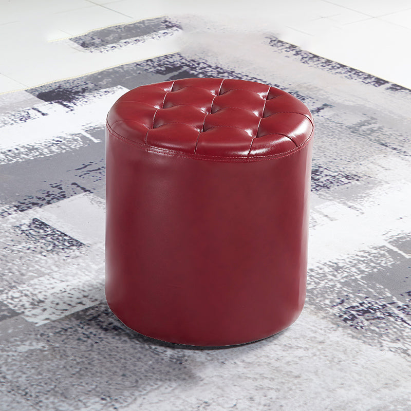 Modern Water Resistant Pouf Circular White Faux Leather Ottoman