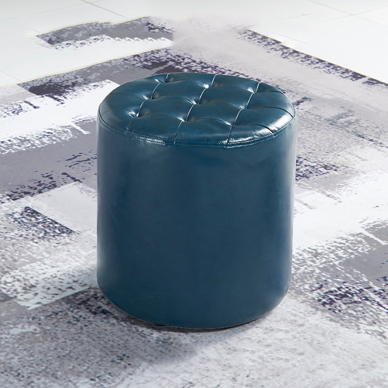 Modern Water Resistant Pouf Circular White Faux Leather Ottoman