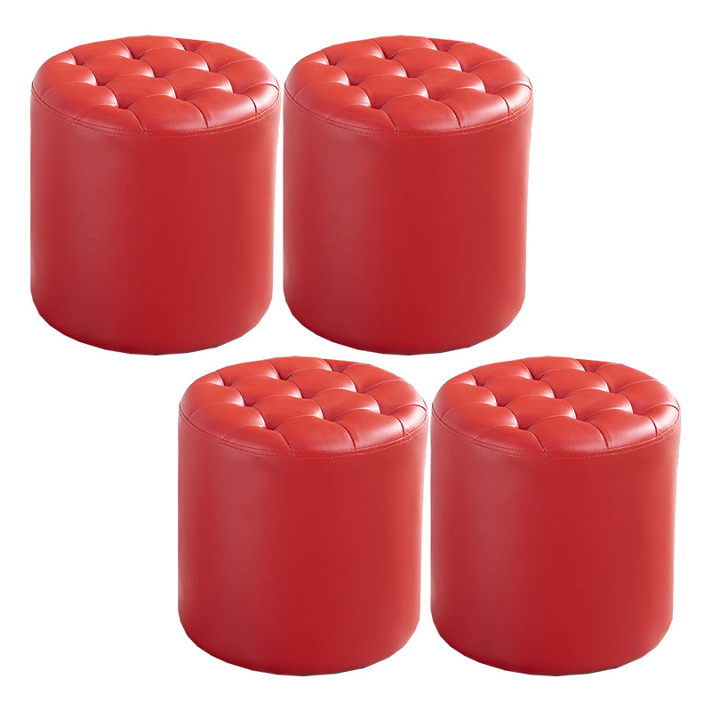 Modern Water Resistant Pouf Circular White Faux Leather Ottoman